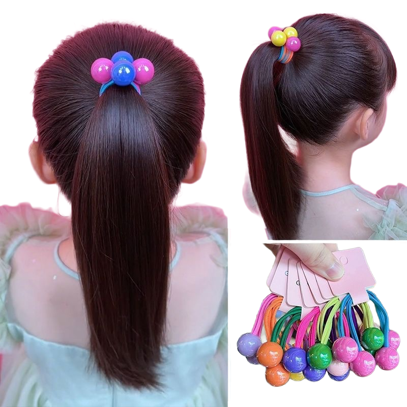 Plastic Two Balls Adjustable Elastic Beaded Hair Ties
